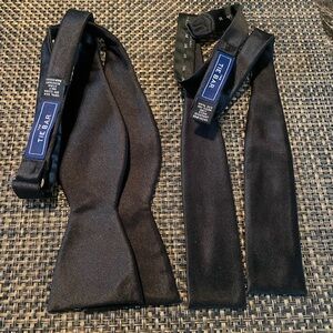 2 Tie Bar - Black Self Tie Bow Ties. Regular & Batwing